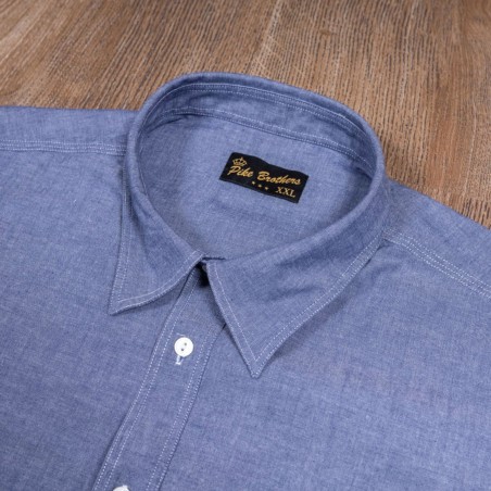 Chambray Cotton Short-Sleeve Shirt - 1937 Roamer Shirt short sleeve blue USN Pike Brothers