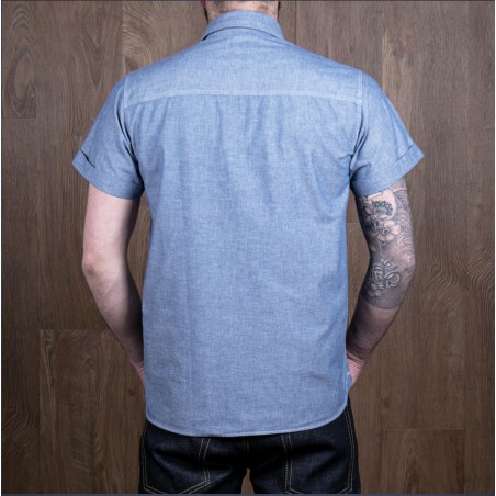 Katoenen Chambray overhemd korte mouw - 1937 Roamer Shirt short sleeve blauw USN Pike Brothers