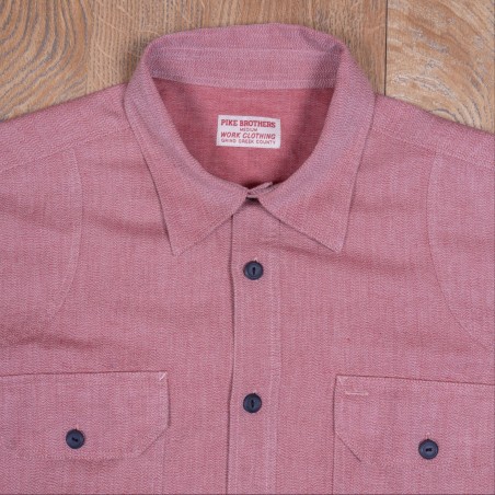 Arbeitshemd Baumwolle / Leinen Rot - 1932 Engineer Shirt Union grey Pike Brothers