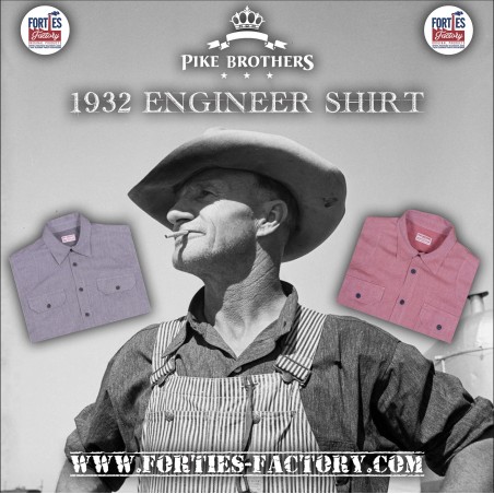 Chemise de travail Coton / Lin Rouge - 1932 Engineer Shirt Union grey Pike Brothers