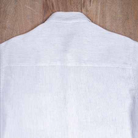 Overhemd klassieke kraag 100% linnen wit met blauwe strepen - 1947 Albatros Shirt white blue linen - Pike Brothers