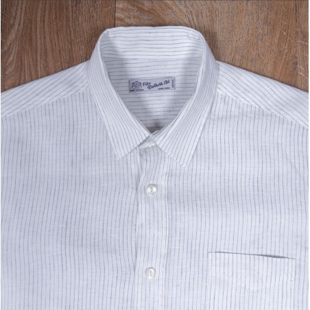 Classic collar shirt 100% white linen with blue stripes - 1947 Albatros Shirt white blue linen - Pike Brothers
