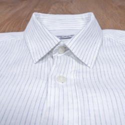 Classic collar shirt 100% white linen with blue stripes -... 2