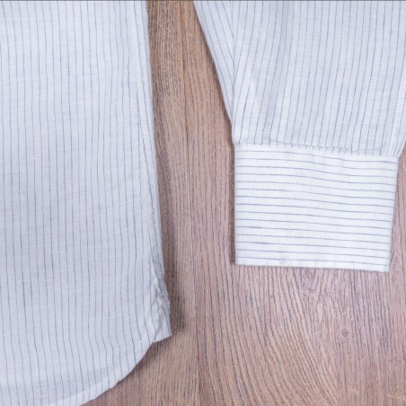 Classic collar shirt 100% white linen with blue stripes - 1947 Albatros Shirt white blue linen - Pike Brothers