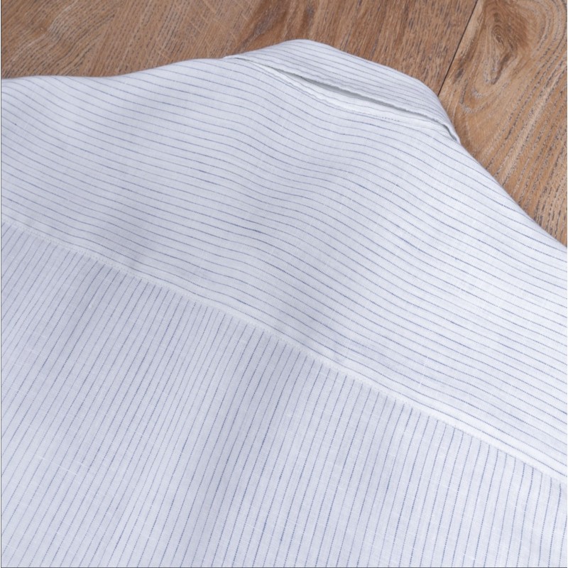 Hemd klassischer Kragen 100 % Leinen weiß mit...