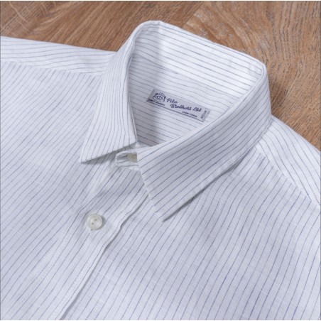 Classic collar shirt 100% white linen with blue stripes - 1947 Albatros Shirt white blue linen - Pike Brothers