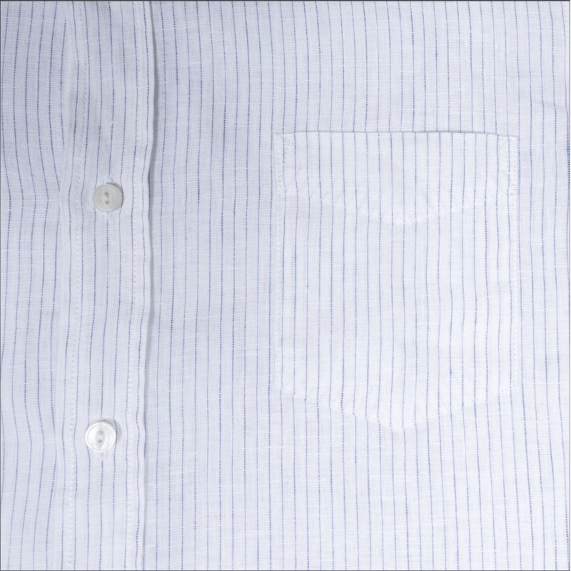 Classic collar shirt 100% white linen with blue...