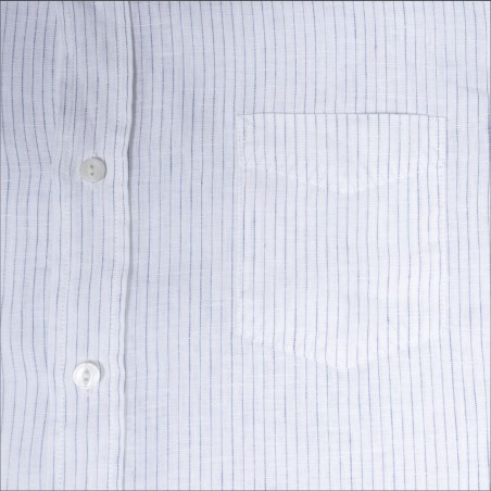 Classic collar shirt 100% white linen with blue stripes - 1947 Albatros Shirt white blue linen - Pike Brothers
