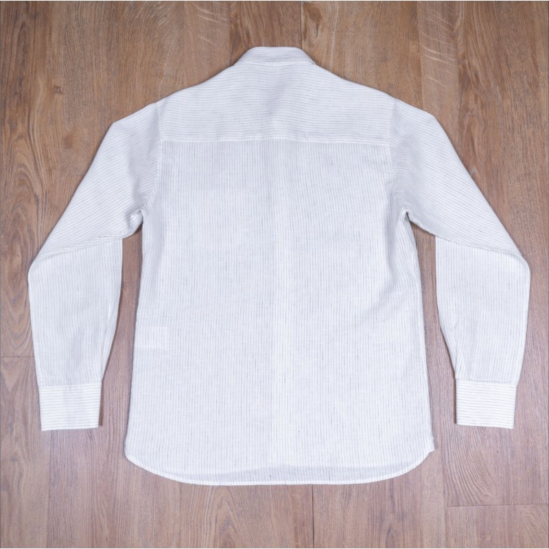 Classic collar shirt 100% white linen with blue...