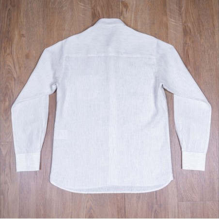 Hemd klassischer Kragen 100 % Leinen weiß mit blauen Streifen - 1947 Albatros Shirt white blue linen - Pike Brothers