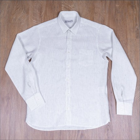 Hemd klassischer Kragen 100 % Leinen weiß mit blauen Streifen - 1947 Albatros Shirt white blue linen - Pike Brothers