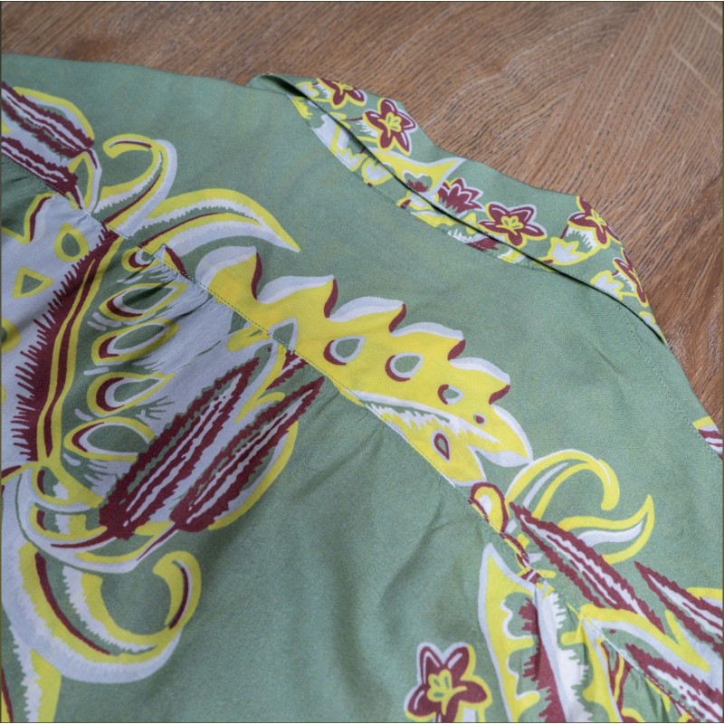 1947 Albert Shirt Lanai Green Silk Hawaiian...