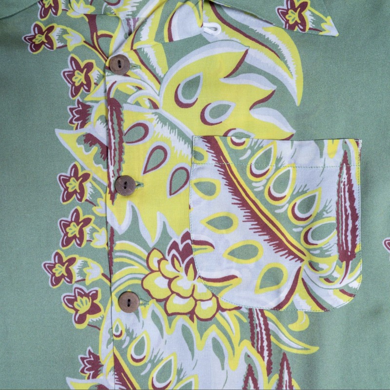 Hawaiihemd Seide 1947 Albert Shirt Lanai Green...