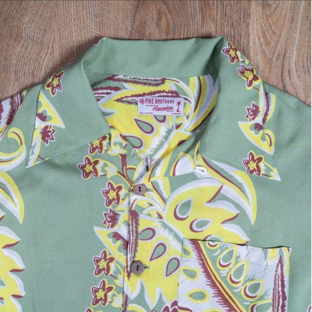 Hawaiihemd Seide 1947 Albert Shirt Lanai Green - Pike Brothers