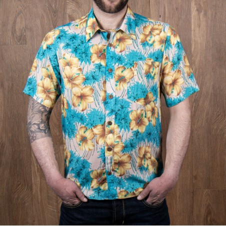 1937 Hawaiian Shirt Roamer Shirt Short Sleeve Pulemoku Blue - Pike Brothers