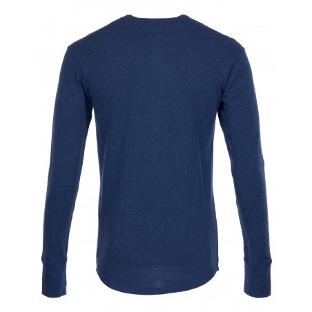 Navy Blue Long-Sleeve Henley T-Shirt with Button Placket - 1927 Henley Shirt long sleeve indigo melange Pike Brothers