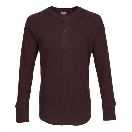 T-SHIRT HENLEY gaufré Marron - 1936 WAFFLE SHIRT ROCKPORT SEASIDE BROWN - PIKE BROTHERS