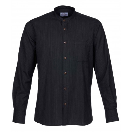 Zwart hemd met staande kraag 100% wol - 1923 Buccanoy Shirt Palmeira black - Pike Brothers