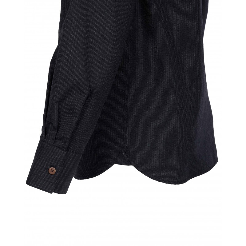 Schwarzes Hemd mit Mao-Kragen 100 % Wolle -...