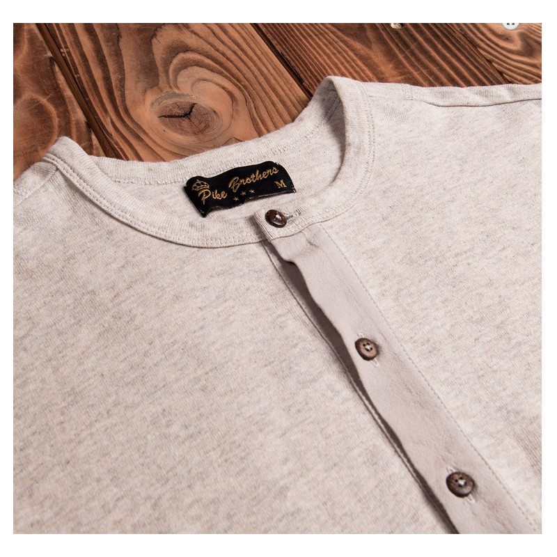 T-shirt met knoopsluiting korte mouwen ecru gemêleerd – 1927 Henley Shirt short Sleeve ecru melange