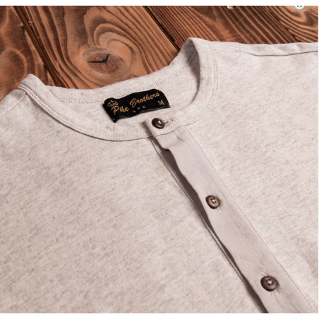 Short-sleeve henley T-shirt in ecru melange – 1927 Henley Shirt Short Sleeve Ecru Melange