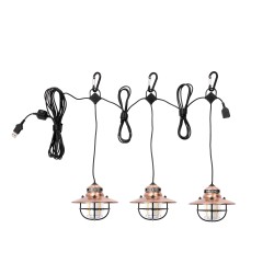 Lichtsnoer met 3 hangende LED USB-lantaarns Edison Koper...