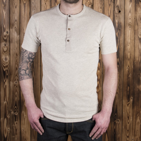 Kurzärmeliges Henley-Shirt mit Knopfleiste, Ecru-Melange – 1927 Henley Shirt short Sleeve ecru melange