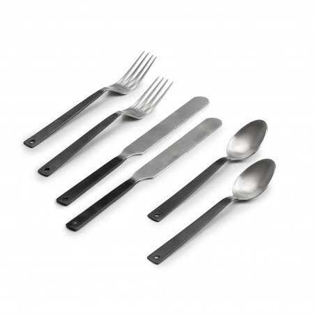 6-teiliges Besteck-Set mit Griffen in matter Kohlenstoff-Optik – Barebones Living