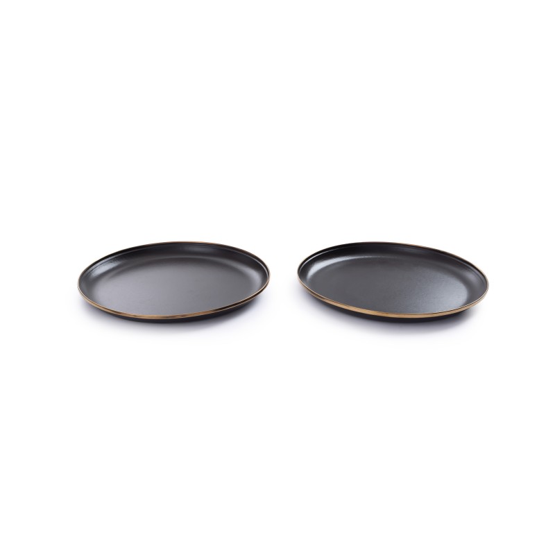 Large Charcoal Black Enamel Steel Plates –...