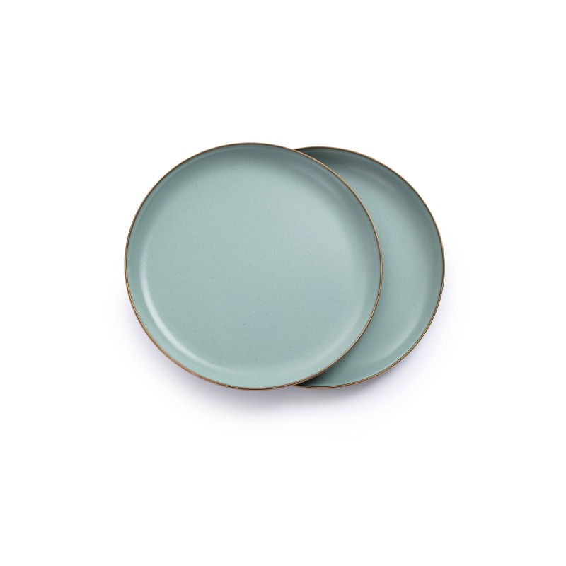 Grandes assiettes en acier émaillé couleur vert...