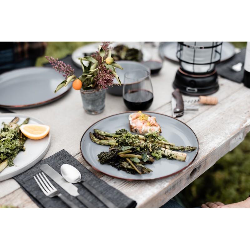 Grandes assiettes en acier émaillé couleur gris...