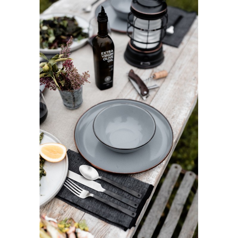 Grandes assiettes en acier émaillé couleur gris...