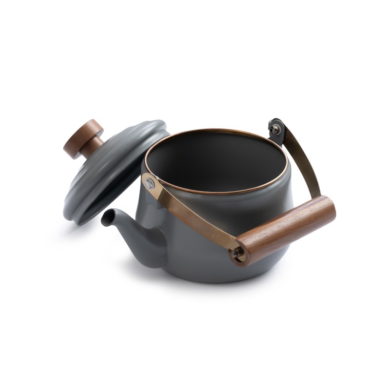Theepot geëmailleerd staal kleur donkergrijs –...