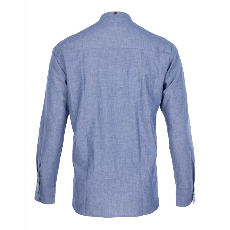 Blauw overhemd met staande kraag 100% katoen -...