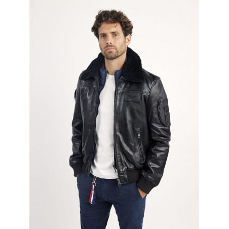 Pilotenjacke Leder Schwarz RAFAL YCON Noir - Patrouille de France