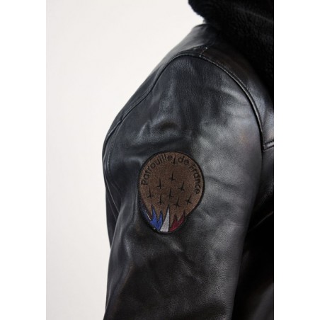 Black Leather Pilot Jacket RAFAL YCON Black - Patrouille de France