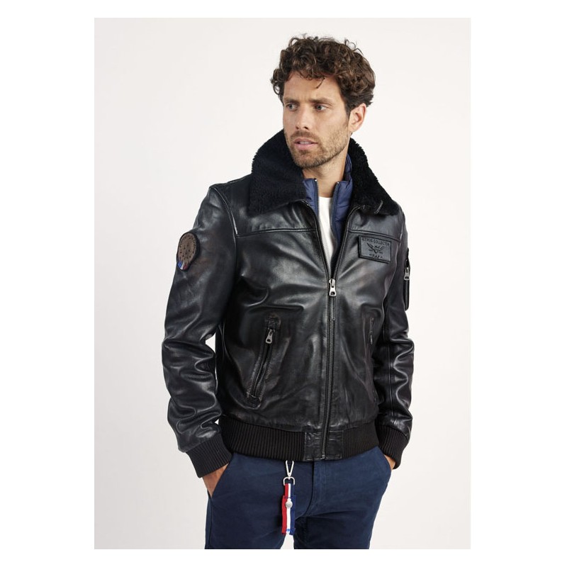 Pilotenjacke Leder Schwarz RAFAL YCON Noir -...