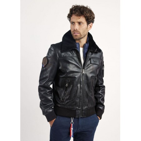 Pilotenjacke Leder Schwarz RAFAL YCON Noir - Patrouille de France