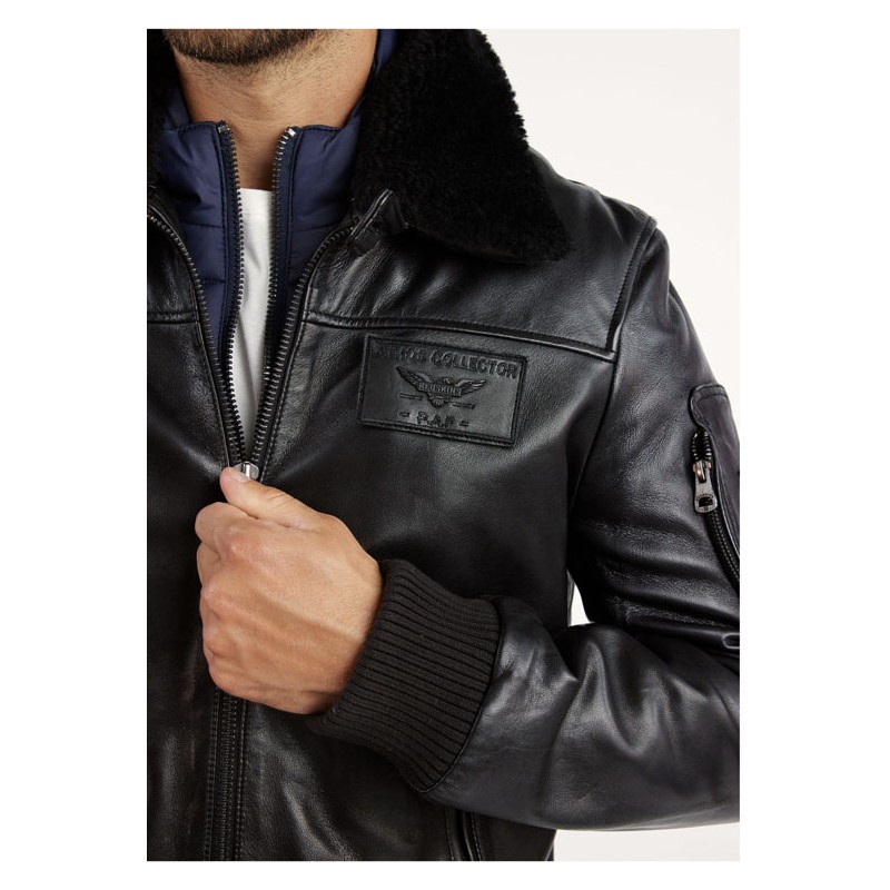 Black Leather Pilot Jacket RAFAL YCON Black -...