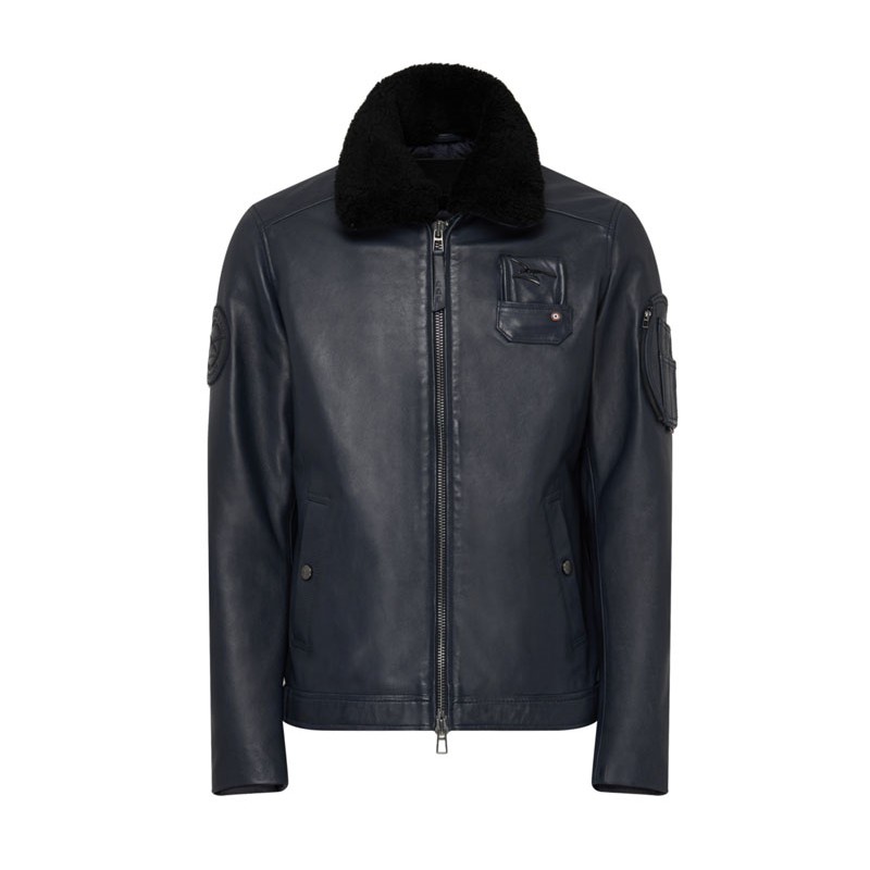 Dark Navy Blue Leather Flight Crew Pilot Jacket...