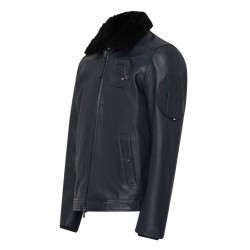 Dark Navy Blue Leather Flight Crew Pilot Jacket JET... 2