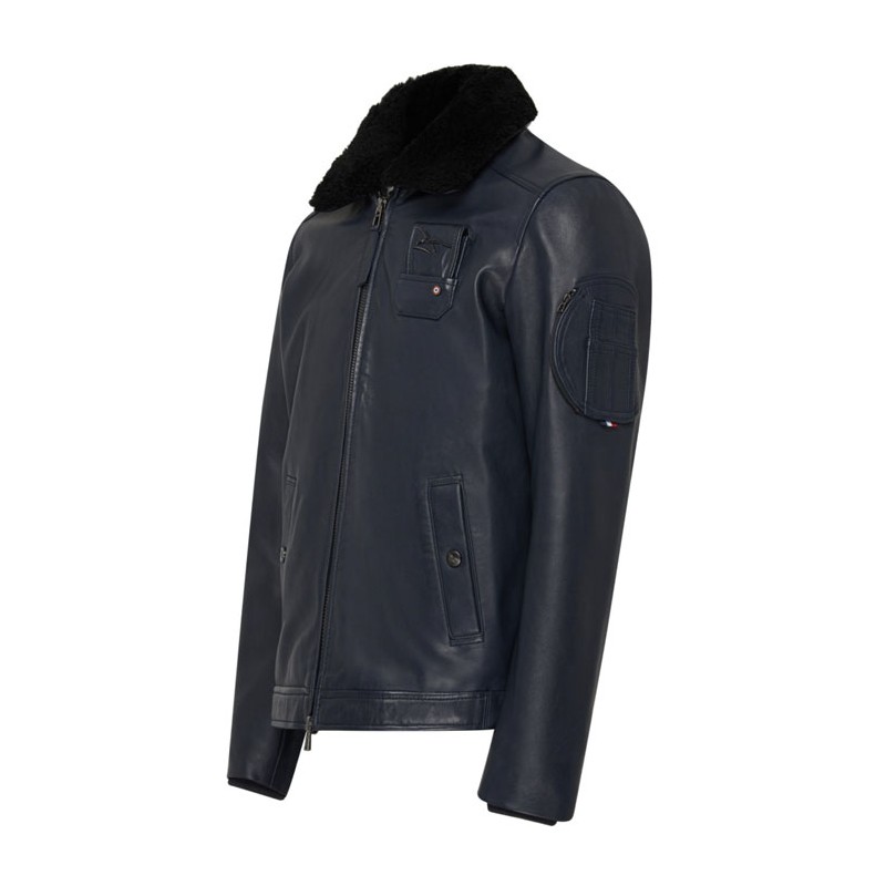 Dark Navy Blue Leather Flight Crew Pilot Jacket...