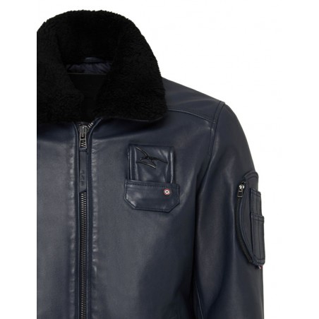 Dark Navy Blue Leather Flight Crew Pilot Jacket JET FRENCH ATLAS Dark Navy - French Air Force
