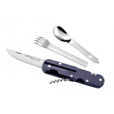 MES BIVOUAC DONKERBLAUW MARINE NATIONALE MET TEXTIELEN ETUI EN BESTEK IN PLASTIC ZAK