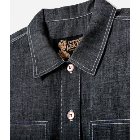 Het Dameshemd "Arromanches" Donker Denim Chambray - L'Ouvrière Moderne
