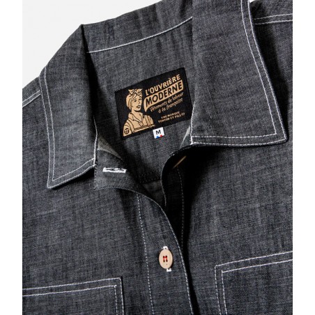 Das Damenhemd "Arromanches" Dunkles Denim-Chambray – L'Ouvrière Moderne