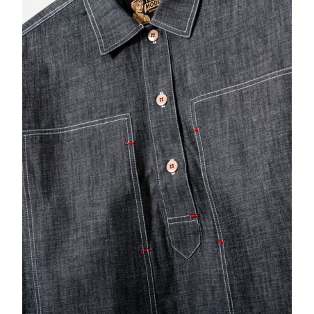 Het Dameshemd "Arromanches" Donker Denim Chambray - L'Ouvrière Moderne