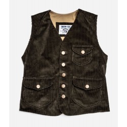 HET GILET «RAOUL» BRUIN VELOURS EN LICHTKHAKI CANVAS -...