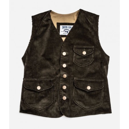 HET GILET «RAOUL» BRUIN VELOURS EN LICHTKHAKI CANVAS - Tonton et Fils