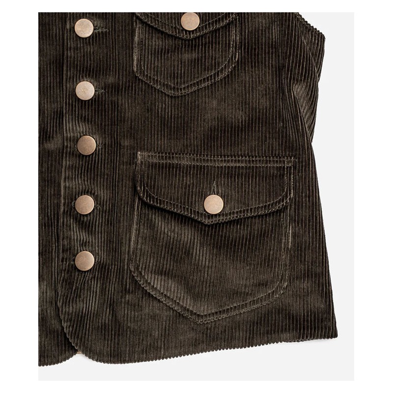 HET GILET «RAOUL» BRUIN VELOURS EN LICHTKHAKI...